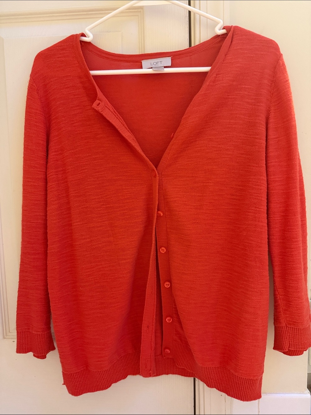 LOFT Coral-Red Button Front Women's Cardigan